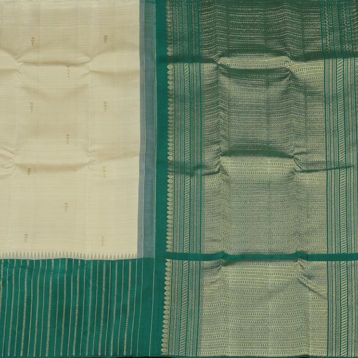 Hayagrivas Half White Handloom Kanjivaram Silk Saree with Teal Green Border KBE281E21-1