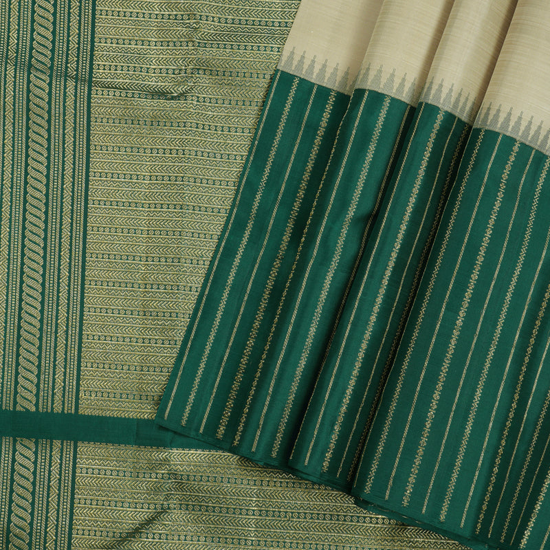 Hayagrivas Half White Handloom Kanjivaram Silk Saree with Teal Green Border KBE281E21-1