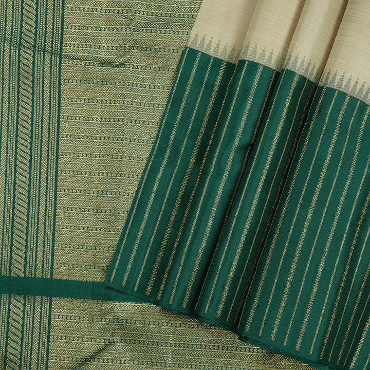 Hayagrivas Half White Handloom Kanjivaram Silk Saree with Teal Green Border KBE281E21-1