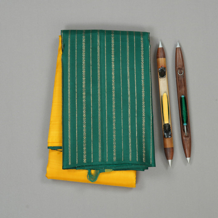 Hayagrivas Yellow Handloom Kanjivaram Silk Saree with Teal Green Border KBE281E21-2