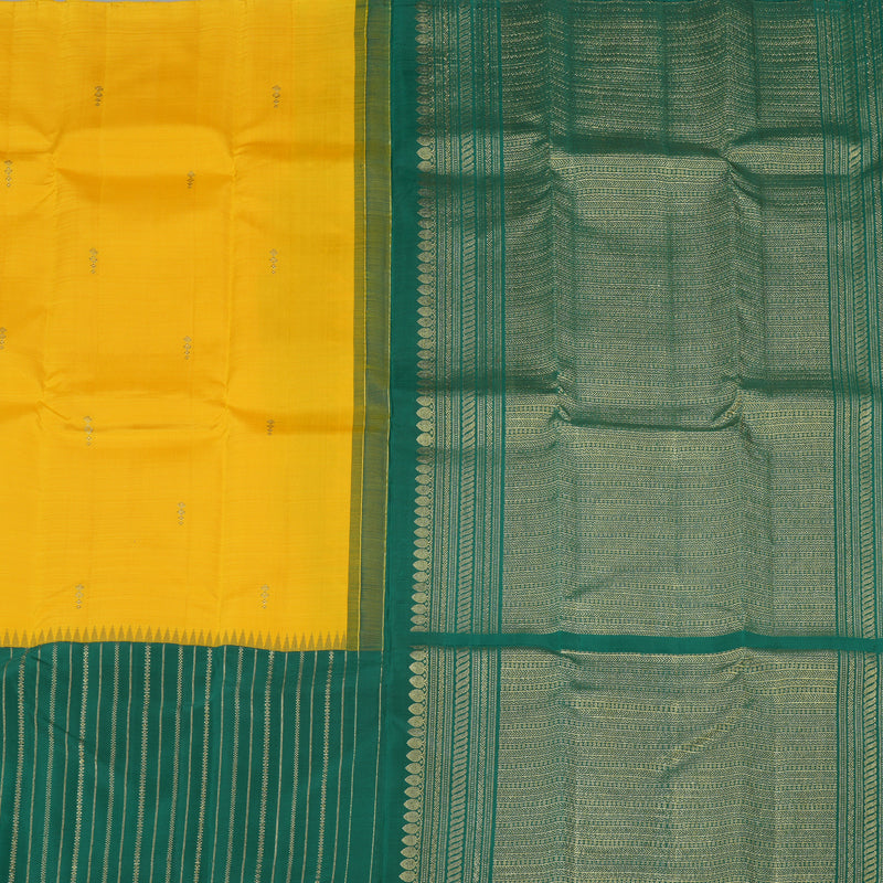 Hayagrivas Yellow Handloom Kanjivaram Silk Saree with Teal Green Border KBE281E21-2