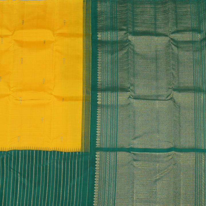 Hayagrivas Yellow Handloom Kanjivaram Silk Saree with Teal Green Border KBE281E21-2