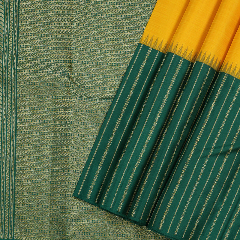 Hayagrivas Yellow Handloom Kanjivaram Silk Saree with Teal Green Border KBE281E21-2