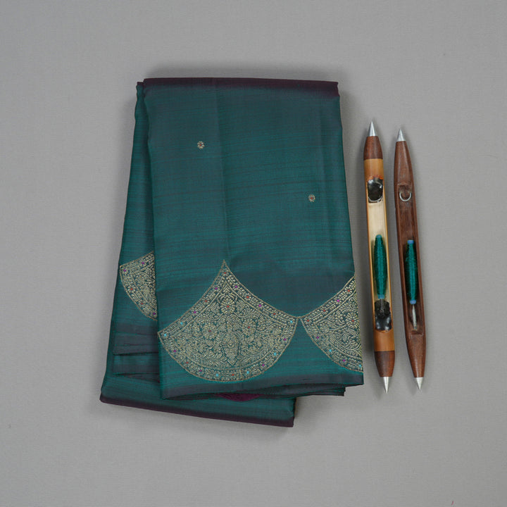 Hayagrivas Handloom Pure Kanjivaram Silk Saree in Graceful Peacock Green KBE281E3-2