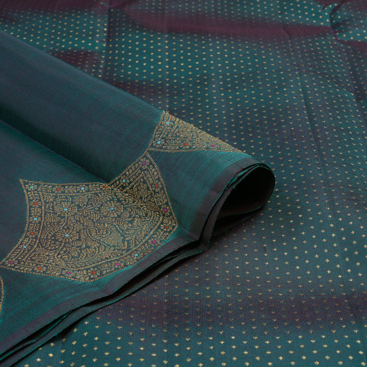 Hayagrivas Handloom Pure Kanjivaram Silk Saree in Graceful Peacock Green KBE281E3-2
