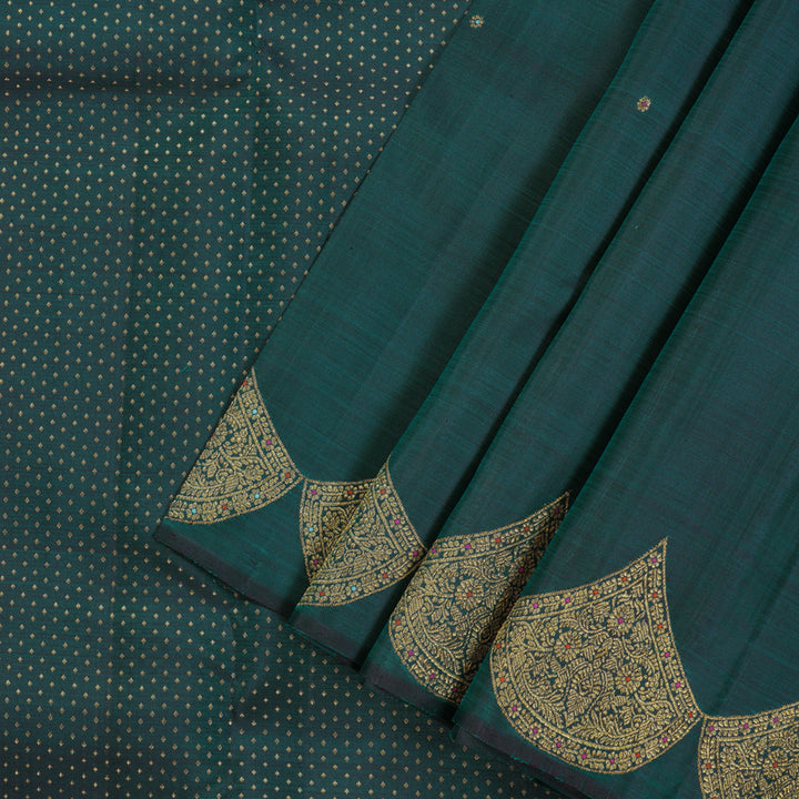 Hayagrivas Handloom Pure Kanjivaram Silk Saree in Graceful Peacock Green KBE281E3-2