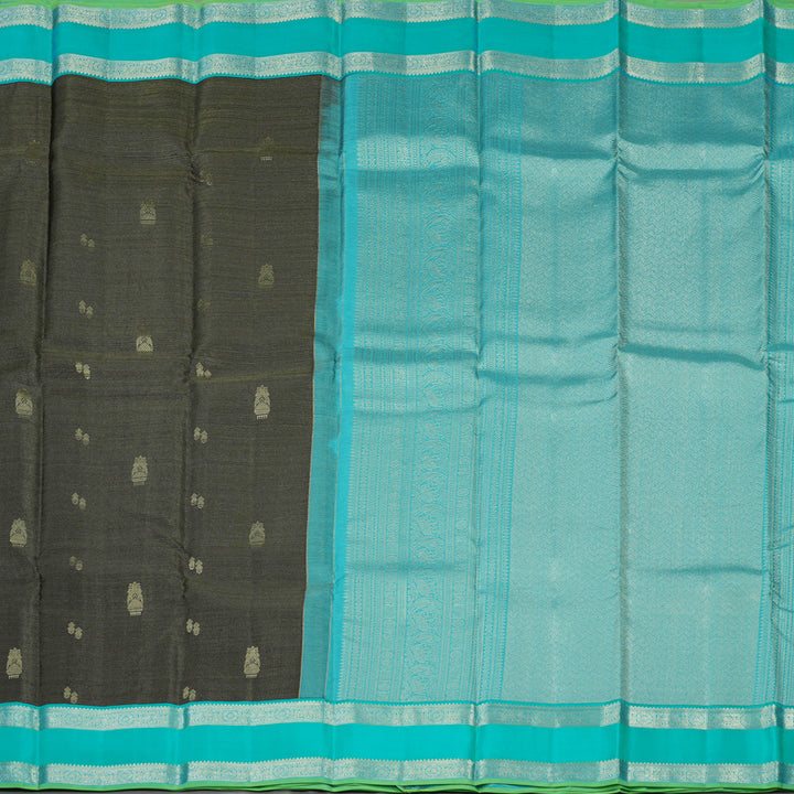 Hayagrivas Handloom Black Kanjivaram Silk Saree with Sky blue border KBE281E9-2