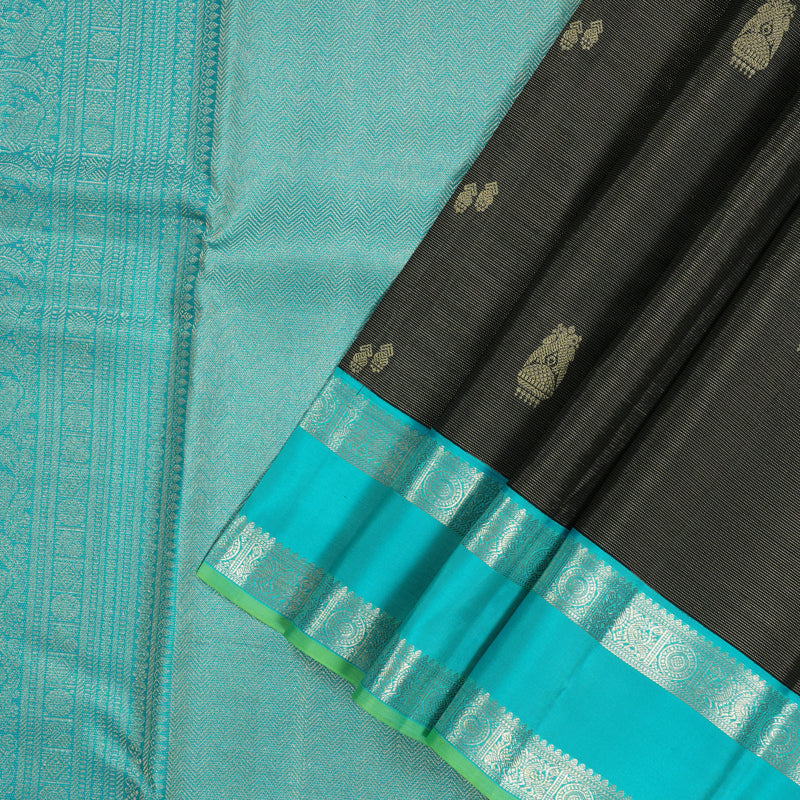 Hayagrivas Handloom Black Kanjivaram Silk Saree with Sky blue border KBE281E9-2