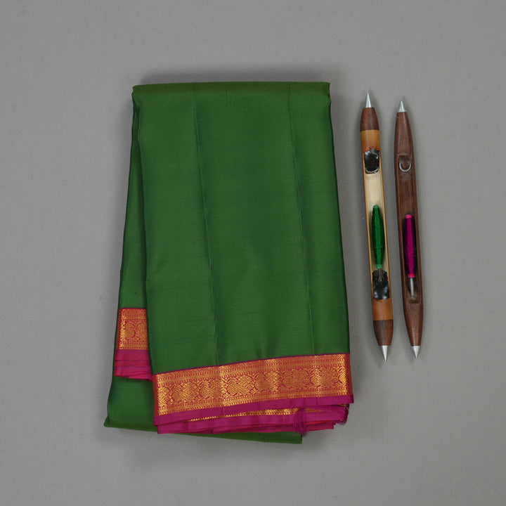 Hayagrivas Dark Green Handloom Kanjivaram Silk Saree with Purple Border KBE282E23-3