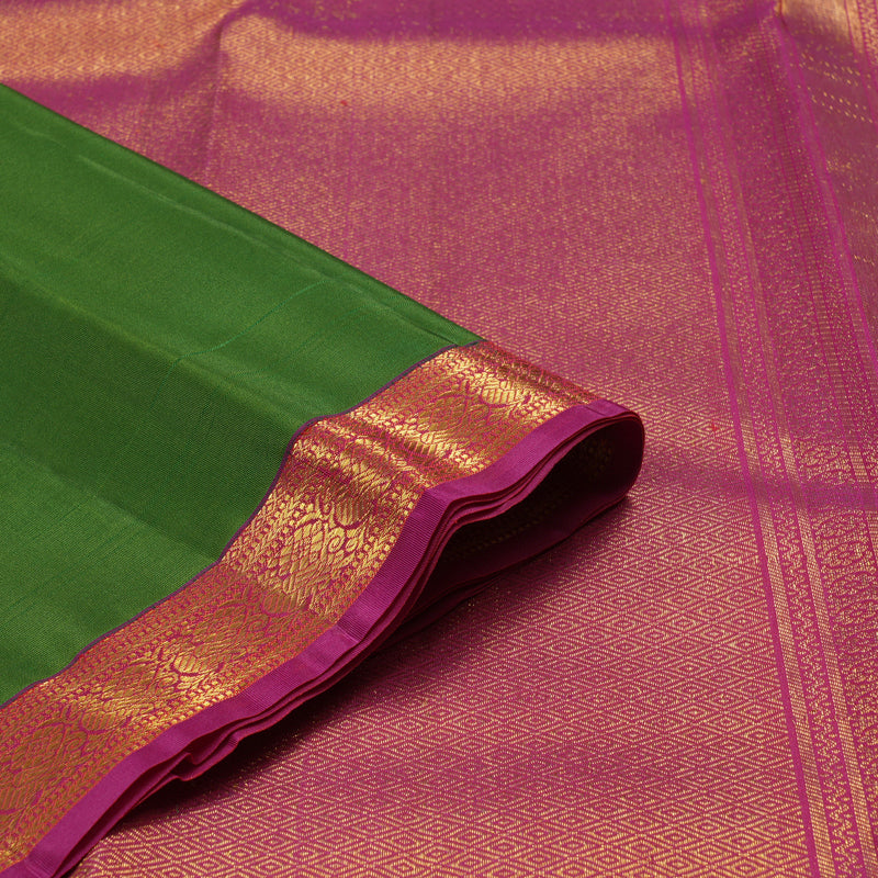 Hayagrivas Dark Green Handloom Kanjivaram Silk Saree with Purple Border KBE282E23-3