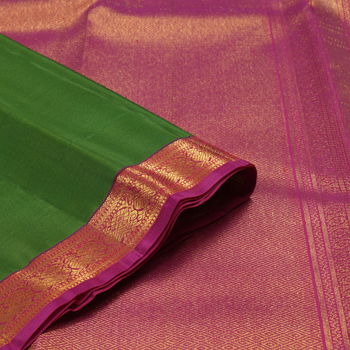 Hayagrivas Dark Green Handloom Kanjivaram Silk Saree with Purple Border KBE282E23-3