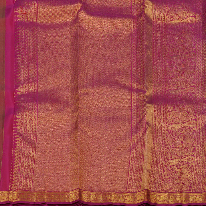 Hayagrivas Dark Green Handloom Kanjivaram Silk Saree with Purple Border KBE282E23-3