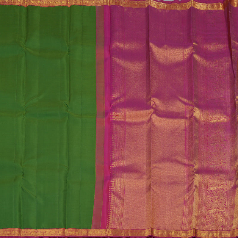 Hayagrivas Dark Green Handloom Kanjivaram Silk Saree with Purple Border KBE282E23-3