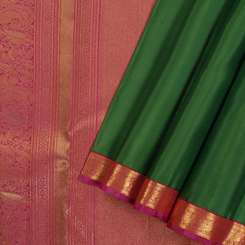 Hayagrivas Dark Green Handloom Kanjivaram Silk Saree with Purple Border KBE282E23-3