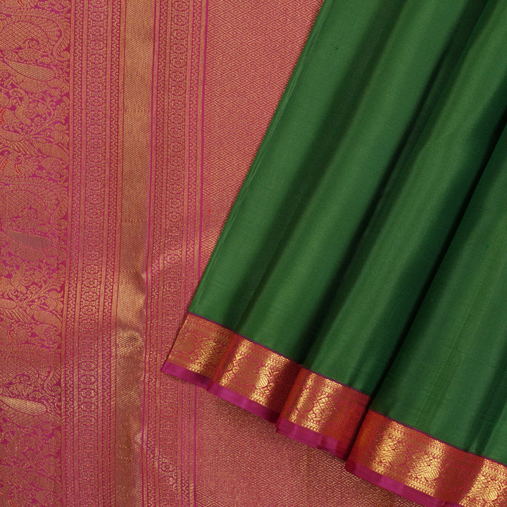 Hayagrivas Dark Green Handloom Kanjivaram Silk Saree with Purple Border KBE282E23-3