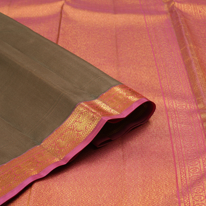 Hayagrivas Chocolate Brown Handloom Kanjivaram Silk Saree with Pink Border KBE282E23-4