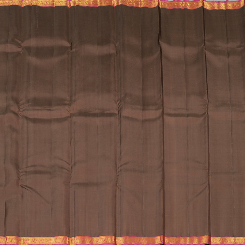 Hayagrivas Chocolate Brown Handloom Kanjivaram Silk Saree with Pink Border KBE282E23-4