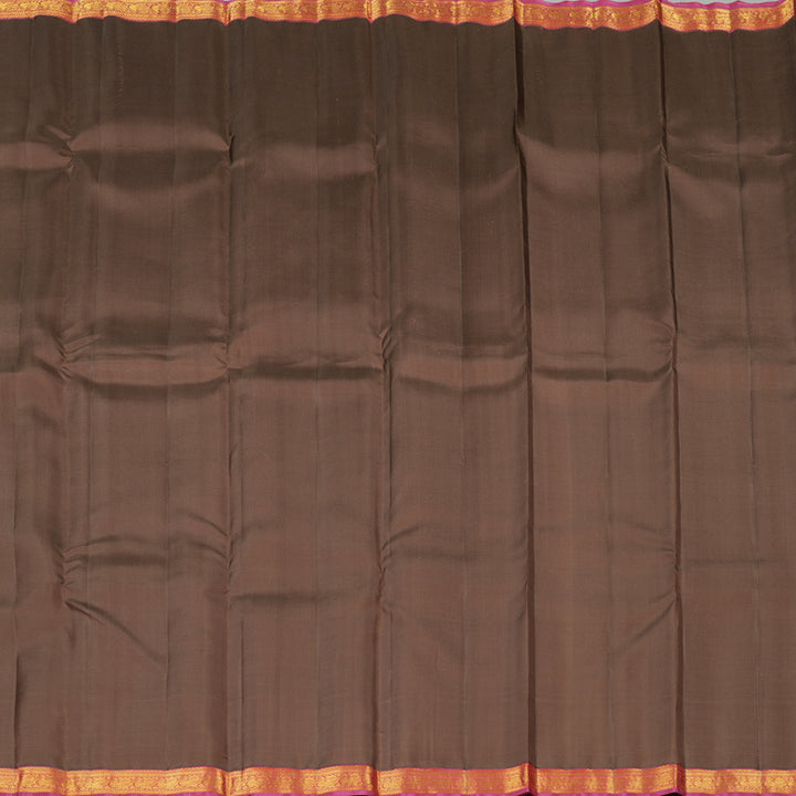 Hayagrivas Chocolate Brown Handloom Kanjivaram Silk Saree with Pink Border KBE282E23-4