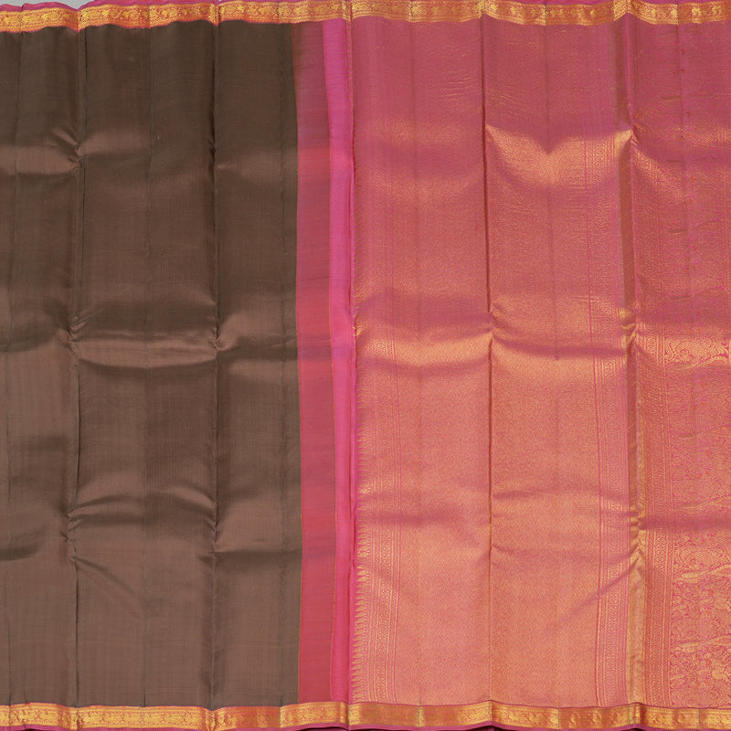 Hayagrivas Chocolate Brown Handloom Kanjivaram Silk Saree with Pink Border KBE282E23-4