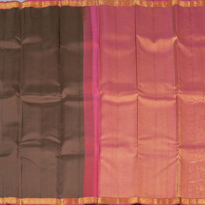 Hayagrivas Chocolate Brown Handloom Kanjivaram Silk Saree with Pink Border KBE282E23-4