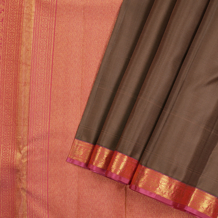 Hayagrivas Chocolate Brown Handloom Kanjivaram Silk Saree with Pink Border KBE282E23-4