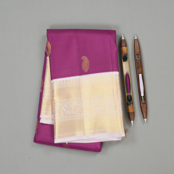 Hayagrivas Purple Handloom Kanjivaram Silk Saree with Light Baby Pink Border KBE282E24-1