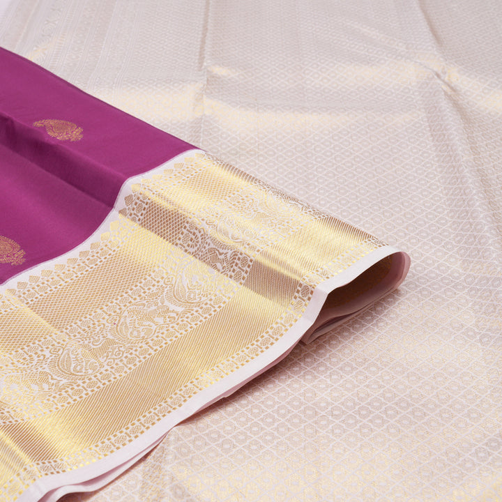 Hayagrivas Purple Handloom Kanjivaram Silk Saree with Light Baby Pink Border KBE282E24-1