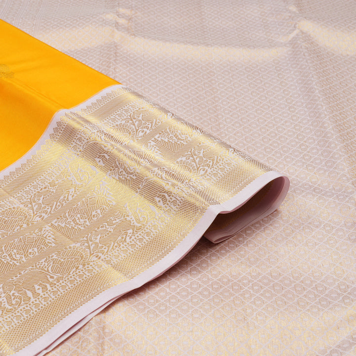 Hayagrivas Yellow Handloom Kanjivaram Silk Saree with Baby Pink Border KBE282E24-3