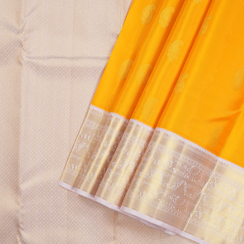 Hayagrivas Yellow Handloom Kanjivaram Silk Saree with Baby Pink Border KBE282E24-3