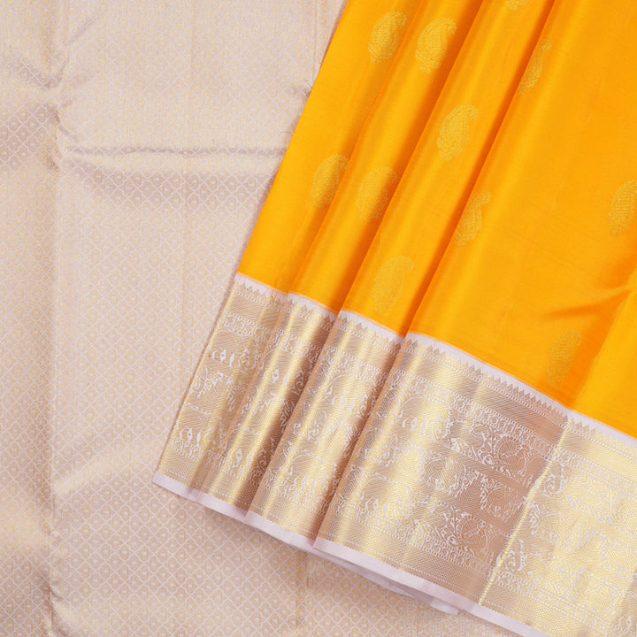 Hayagrivas Yellow Handloom Kanjivaram Silk Saree with Baby Pink Border KBE282E24-3