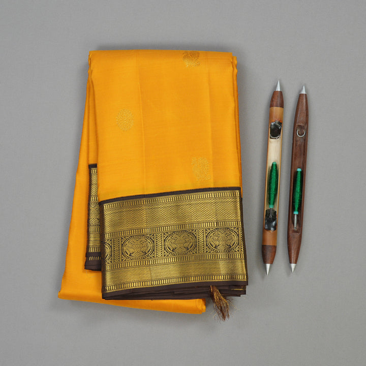 Hayagrivas Handloom Pure Kanjivaram Silk Saree in Gorgeous Mustard Yellow KBE282E25-2
