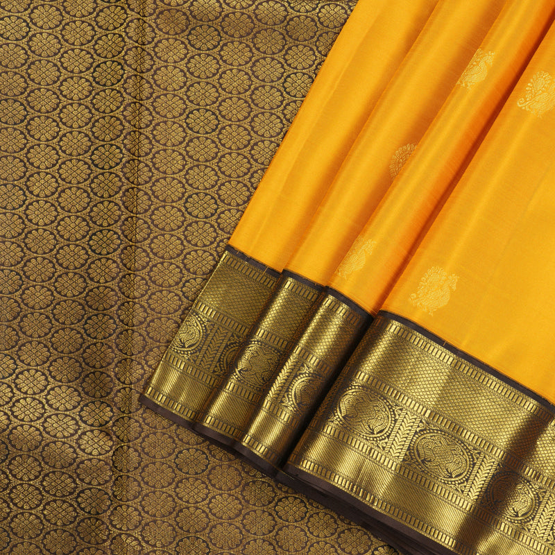 Hayagrivas Handloom Pure Kanjivaram Silk Saree in Gorgeous Mustard Yellow KBE282E25-2