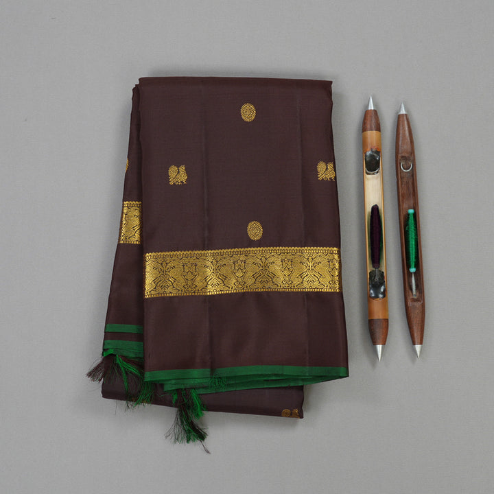 Hayagrivas Handloom Kanjivaram silk saree in Dark brown with Dark green KBE282E3-1