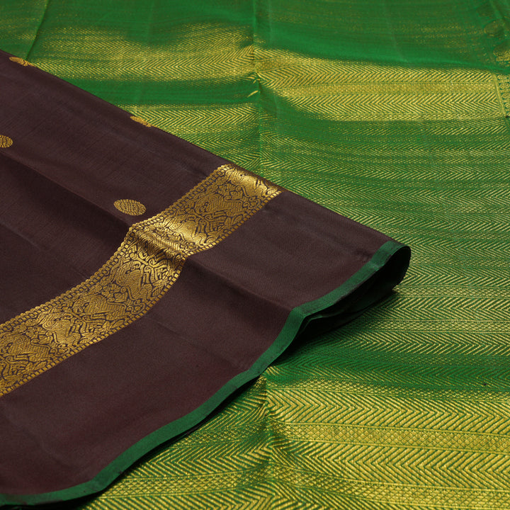 Hayagrivas Handloom Kanjivaram silk saree in Dark brown with Dark green KBE282E3-1