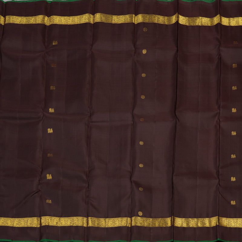 Hayagrivas Handloom Kanjivaram silk saree in Dark brown with Dark green KBE282E3-1