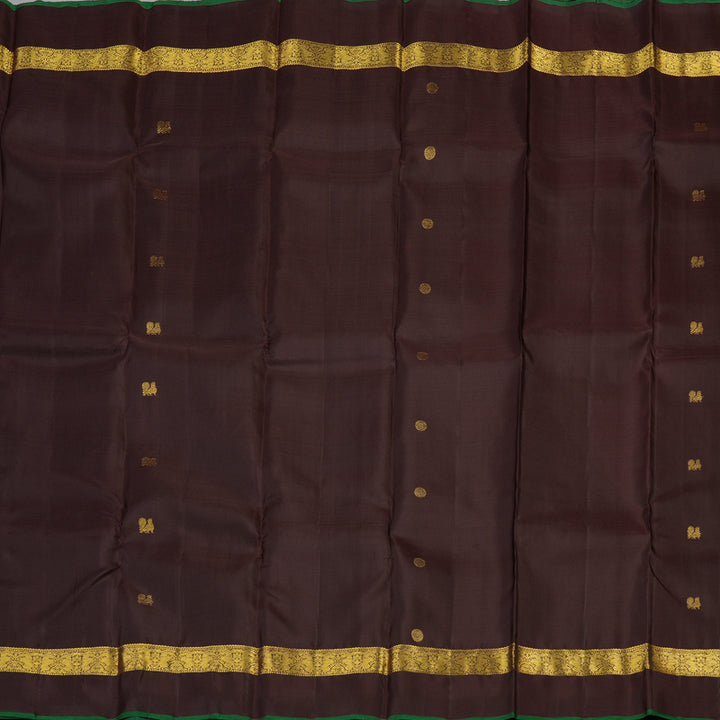 Hayagrivas Handloom Kanjivaram silk saree in Dark brown with Dark green KBE282E3-1
