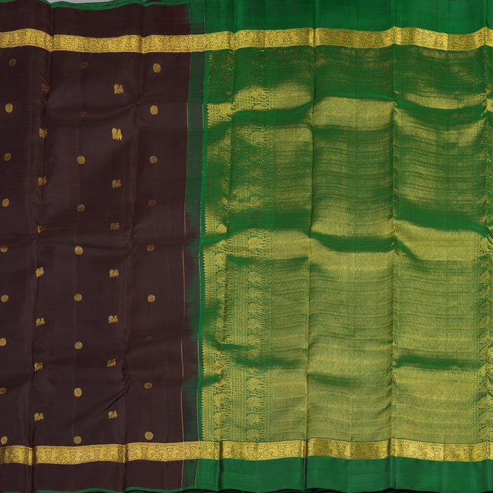 Hayagrivas Handloom Kanjivaram silk saree in Dark brown with Dark green KBE282E3-1