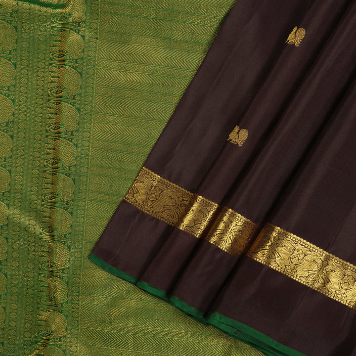 Hayagrivas Handloom Kanjivaram silk saree in Dark brown with Dark green KBE282E3-1