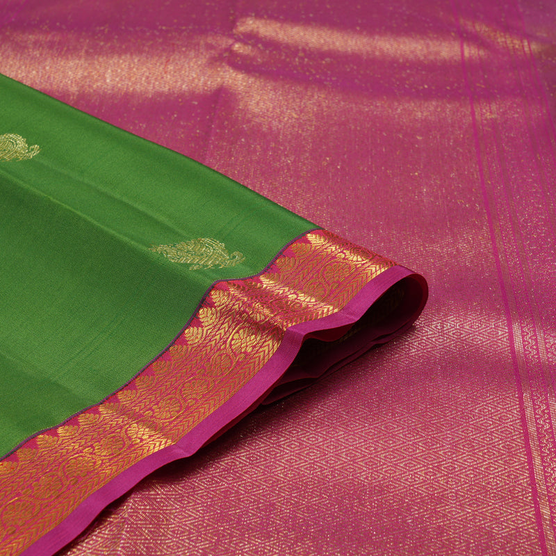 Hayagrivas Dark Green Handloom Kanjivaram Silk Saree with Reddish Pink Border KBE282E30-1