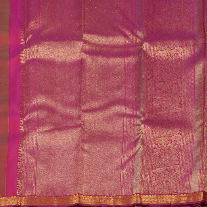 Hayagrivas Dark Green Handloom Kanjivaram Silk Saree with Reddish Pink Border KBE282E30-1