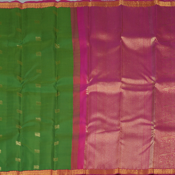Hayagrivas Dark Green Handloom Kanjivaram Silk Saree with Reddish Pink Border KBE282E30-1