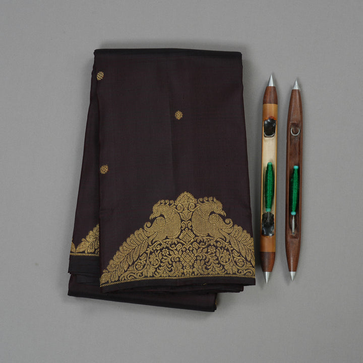 Hayagrivas Dark Brown Handloom Kanjivaram Silk Saree KBE282E8-1