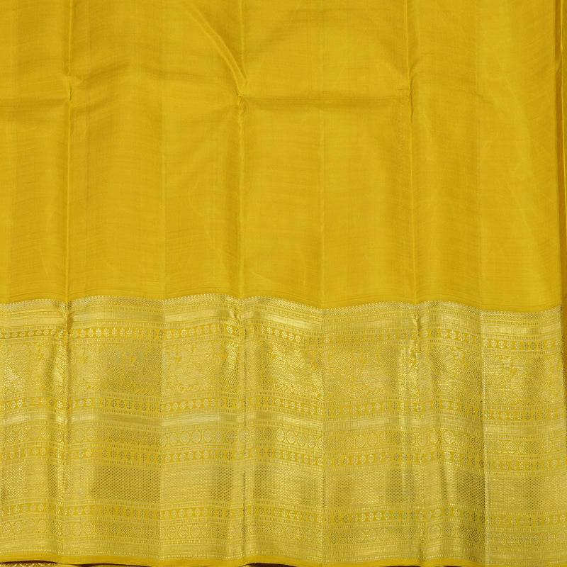 Hayagrivas Handloom Magenta Kanjivaram Silk Saree with Sampanga Yellow Border KBE286E1-1