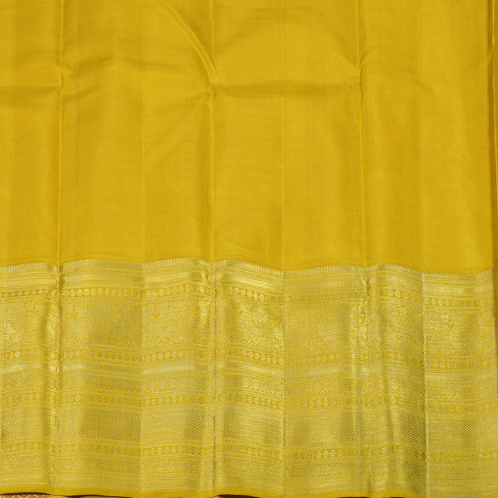 Hayagrivas Handloom Magenta Kanjivaram Silk Saree with Sampanga Yellow Border KBE286E1-1