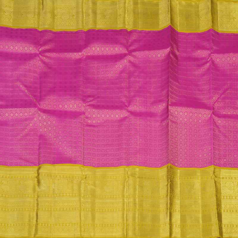 Hayagrivas Handloom Magenta Kanjivaram Silk Saree with Sampanga Yellow Border KBE286E1-1