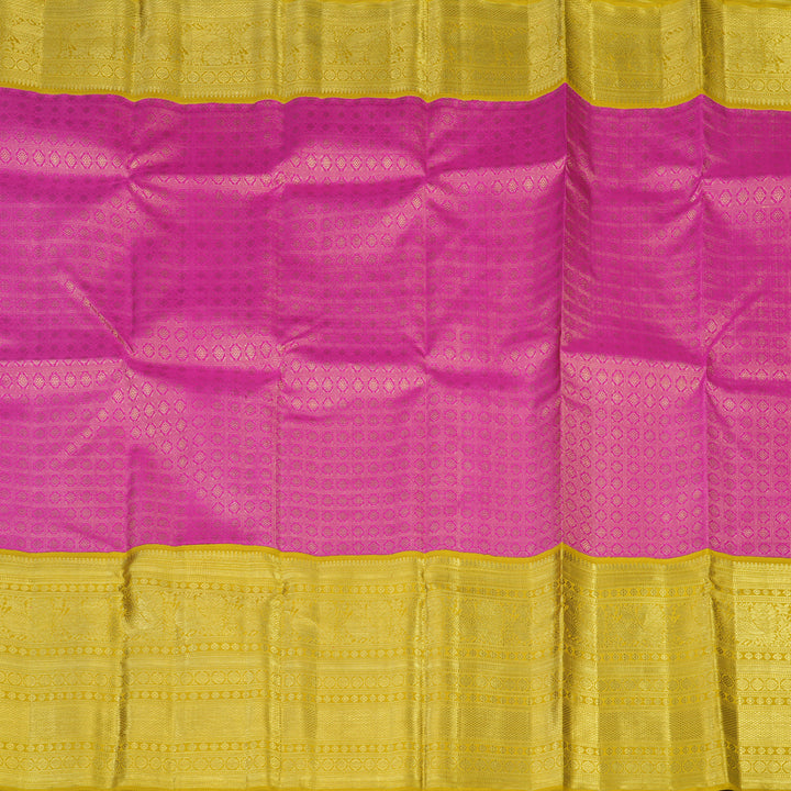 Hayagrivas Handloom Magenta Kanjivaram Silk Saree with Sampanga Yellow Border KBE286E1-1