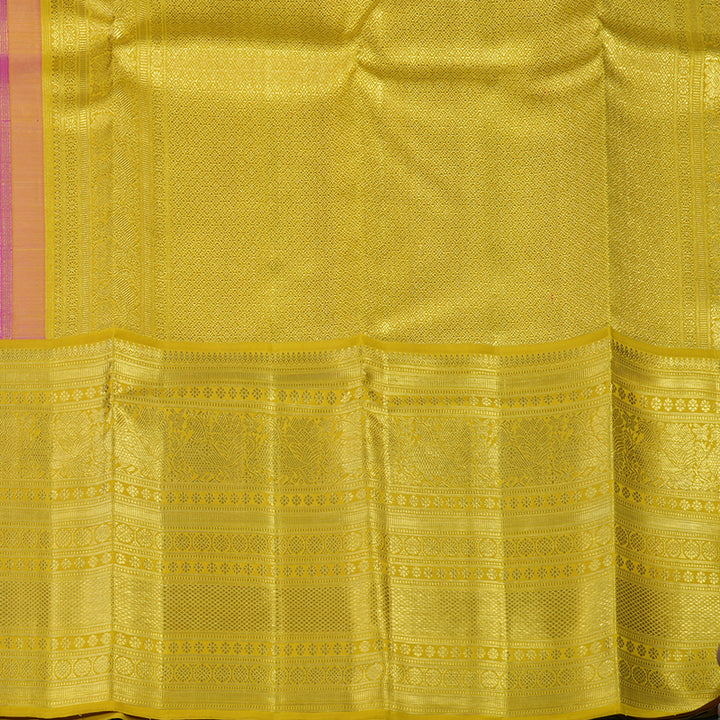 Hayagrivas Handloom Magenta Kanjivaram Silk Saree with Sampanga Yellow Border KBE286E1-1
