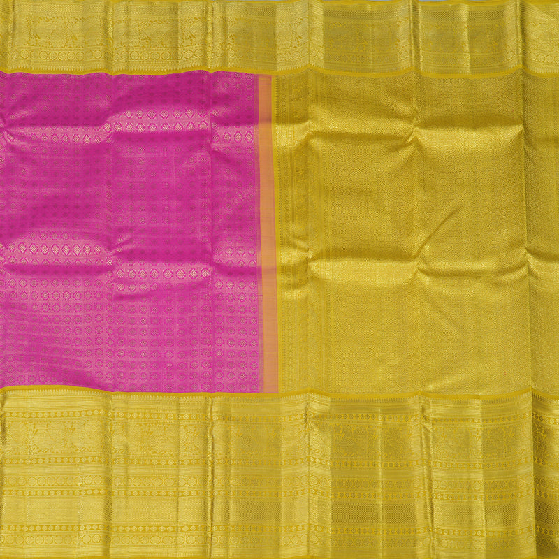 Hayagrivas Handloom Magenta Kanjivaram Silk Saree with Sampanga Yellow Border KBE286E1-1