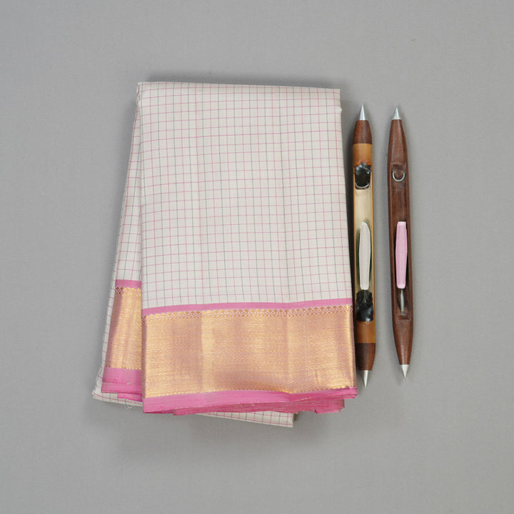 Hayagrivas Handloom Kanjivaram silk saree in Half white with baby pink contrast KBE286E19-2