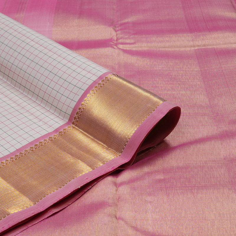 Hayagrivas Handloom Kanjivaram silk saree in Half white with baby pink contrast KBE286E19-2